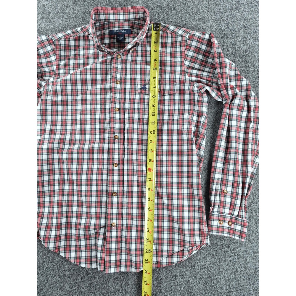 Brooks Brothers Fleece Mens Large Red White Blue Plaid Cotton Button Down Shirt - Picture 6 of 7